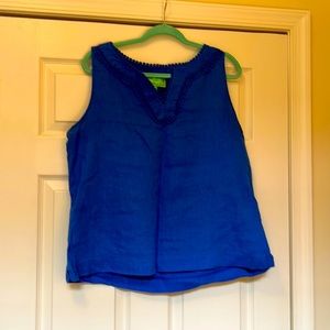 Bright blue linen crop style top.